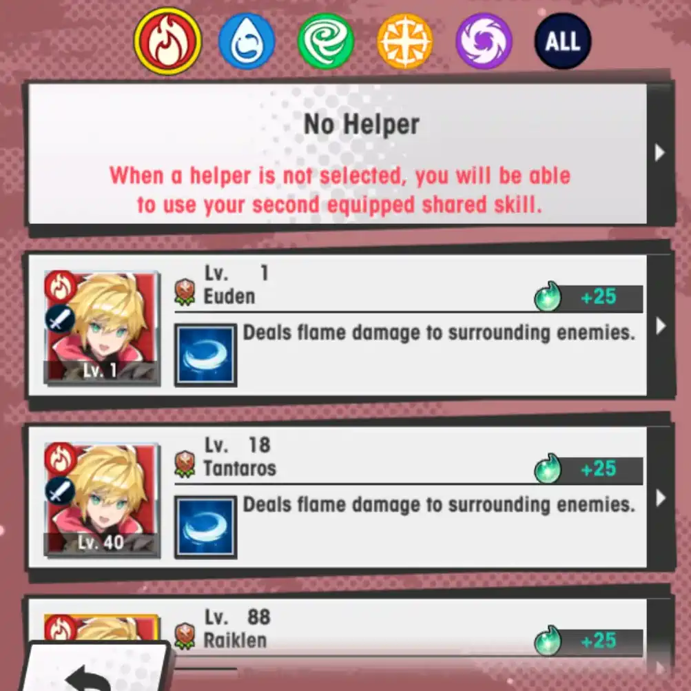 Screenshot of 'helpers' menu when starting a quest showing real players as choices
